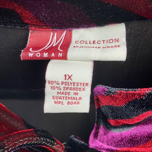 JM Woman Collection Plus Size Tri-Color Long Sleeve Velour Blouse 1X - Picture 3 of 5